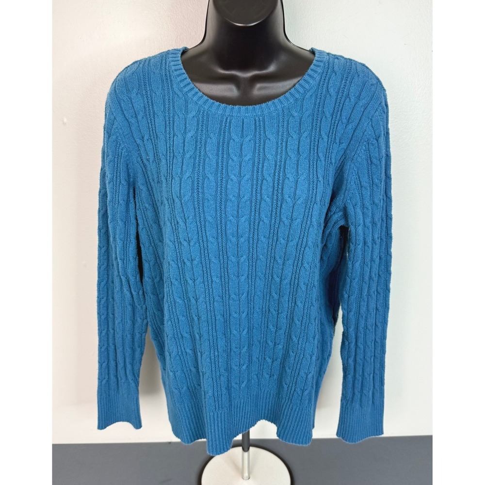 St. John's Bay Men's Cable Knit Classic Scoop Neck Pullover Sweater Blue Size XL